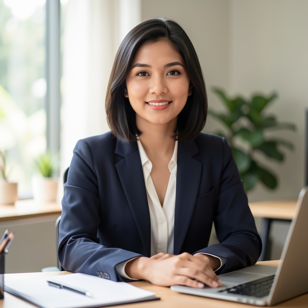 Editorial portrait of Reza Pratama, nutritional writer, at a workdesk in a Jakarta studio with natural light